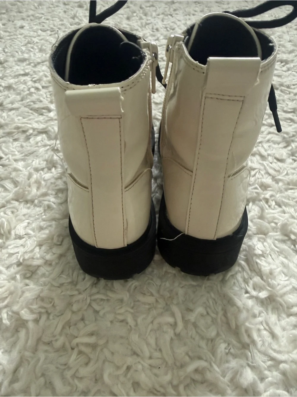 Old Navy Cream Lace-Up Kids Combat Boots with Black Soles